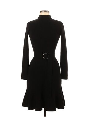 Massimo Dutti mock neck Knit Black Long-Sleeve Ring-Belt Fit & Flare Dress